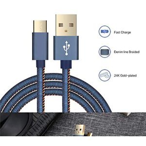 2.4A Type C Fast Charge and sync Data Transfer Cable 1 Meter Denim Coating Material